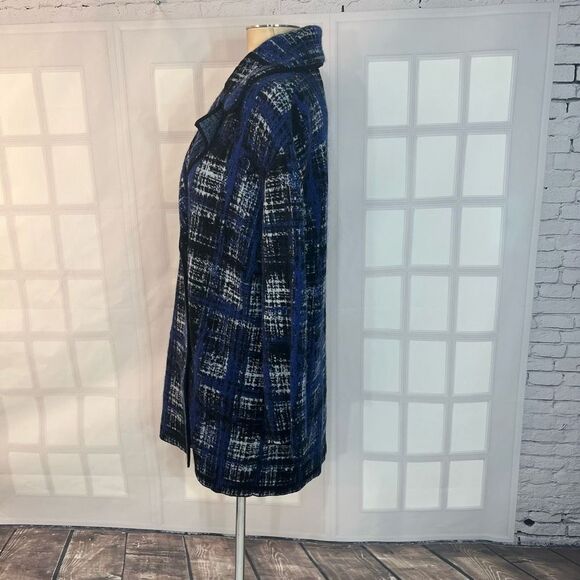 Fuzzi Blue Plaid Knitted Unlined Sweater Shacket Coat Size S - Picture 7 of 11